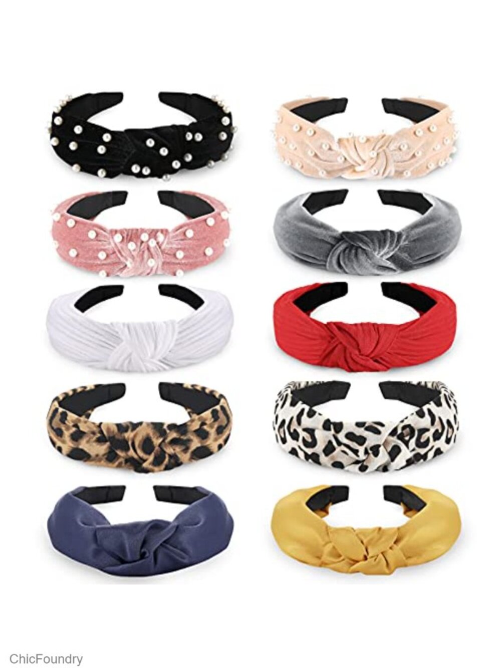 10 Pcs Knotted Headbands Velvet Chiffon Satin Pearl Wrap